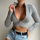 Tops Wholesale Autumn Women Casual Short Blouses 2021 Plain Long Sleeve Full Zip Up Blouses Tops For Ladies