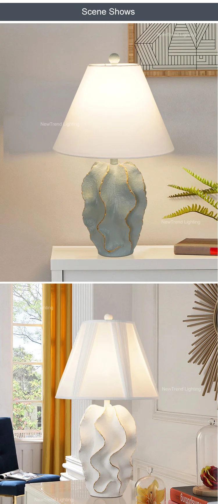 tr0024 elegant style indoor decoration room bedroom restaurant hotel resin fabric led table lamp-3