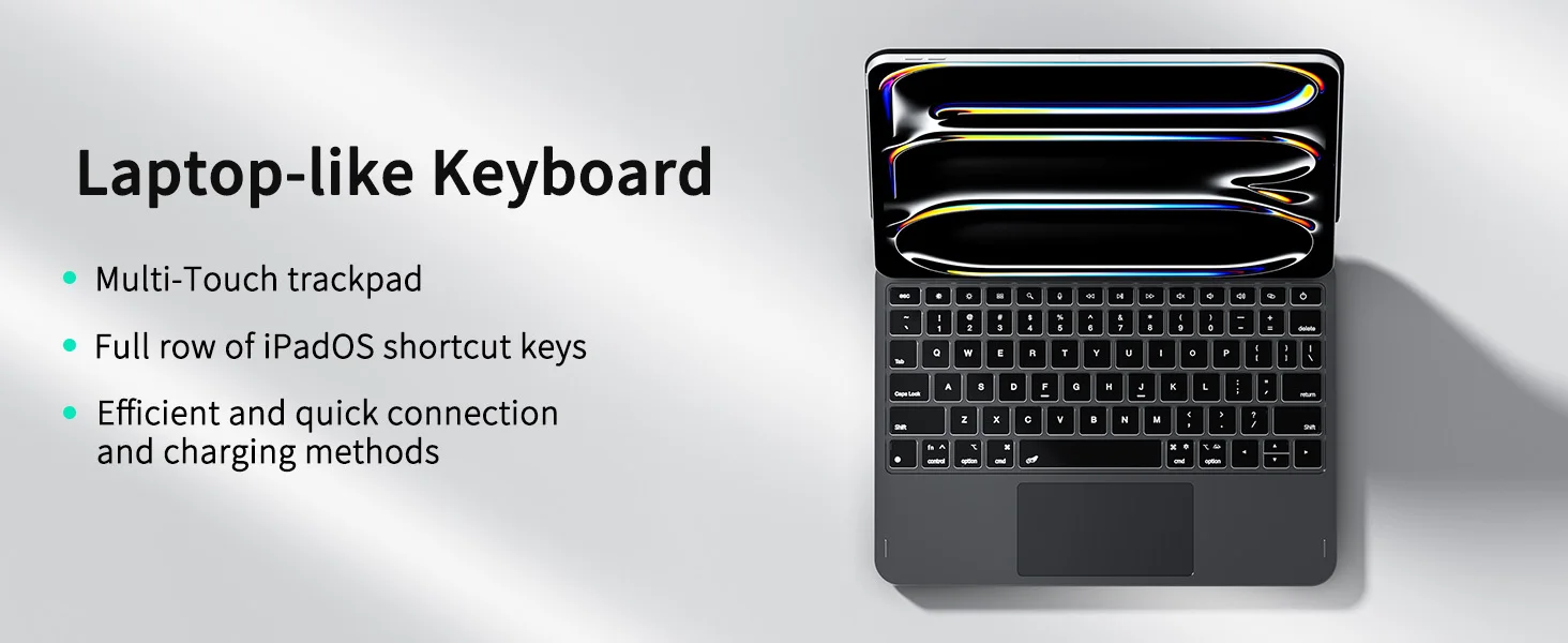 product laudtec ipad keyboard with 7 colors backlit fast charging adjustable angle pu leather smart case for ipad pro 13m5 2025-2