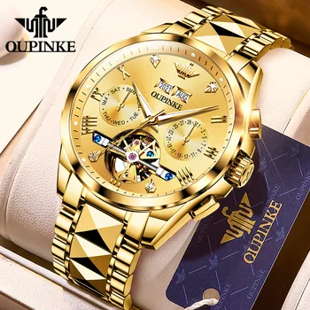 Luxury Tourbillon Skeleton Watches Date Day Display Men's Waterproof Automatic Mechanical Watches