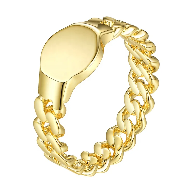 18K Gold Plated Brass Jewelry Link Chain Platform Hypoallergenic Accessories Rings R194025