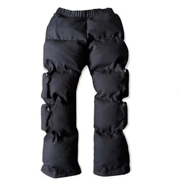 DiZNEW 2022 Custom Puffer Pants Men Elastic Waist Winter Thermal-Insulated Down Pants for Skating Camping black Puffer Pants
