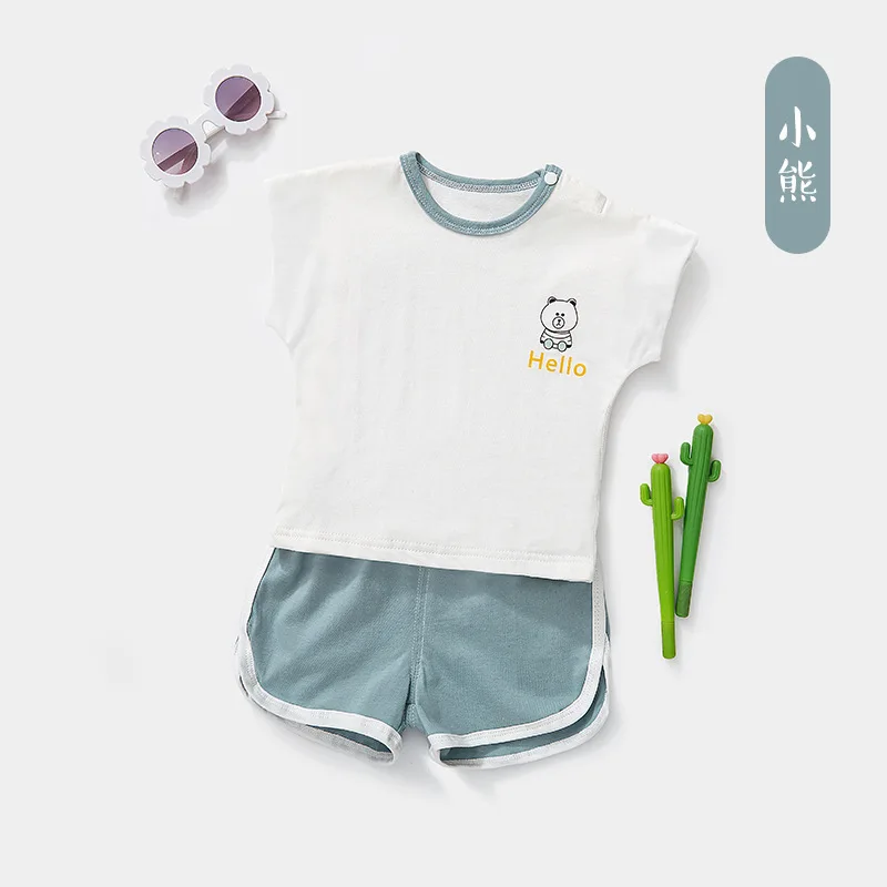 Hot sale factory price 100% cotton Summer baby boys clothes set 2 pcs short sleeve set children clothes suits