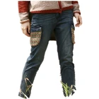Women's Jeans Interracial Patterned Women's Trousers Pockets Vintage Jeans Ladies Stretch Jeans