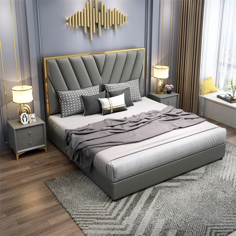 Light Luxury Style Post Modern INS 1.8m Nordic Double The Bed Modern Minimalist Leather Bed Room Set Furniture