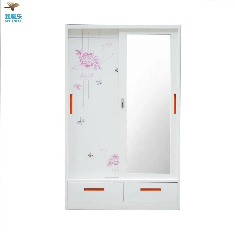 Modern 2-Door Steel Almari Wardrobe Cheap Iron Metal Metallic Closet for Bedroom Furniture Malaysia