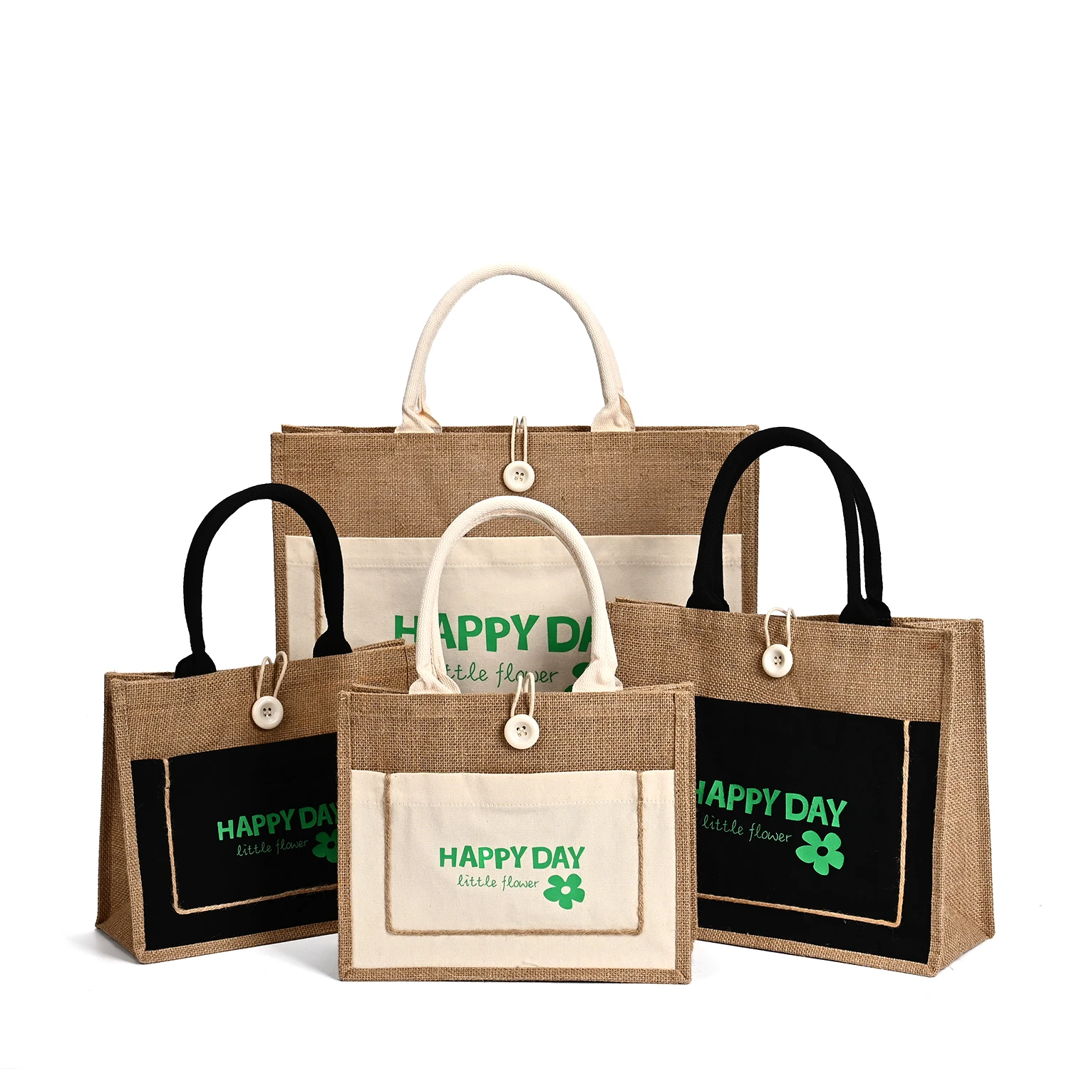 Customized Large Capacity Jute Beach Tote Bag with Rope Handle Outer Pocket Beach Travel Pouch Burlap Burlap Style details