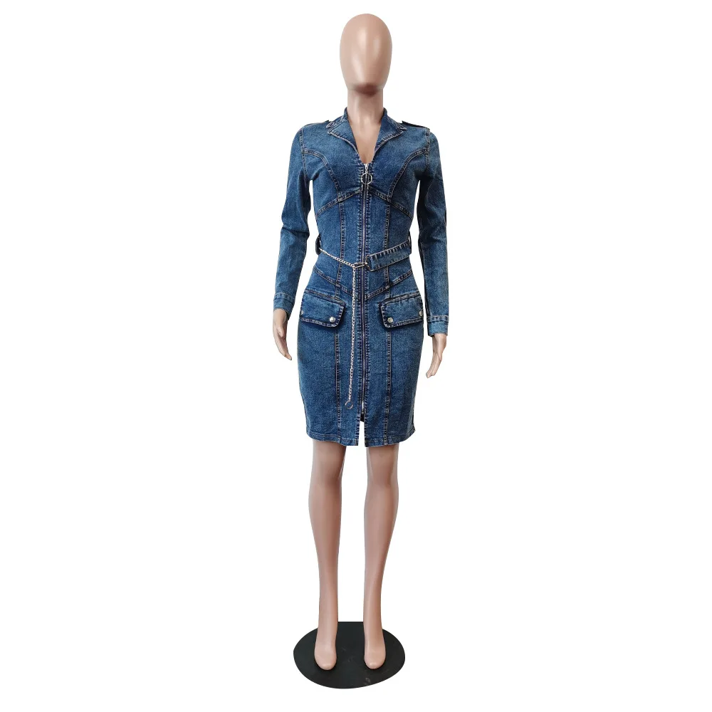 2023 New Arrivals Denim Dress Women Lady Elegant Long Sleeve Denim