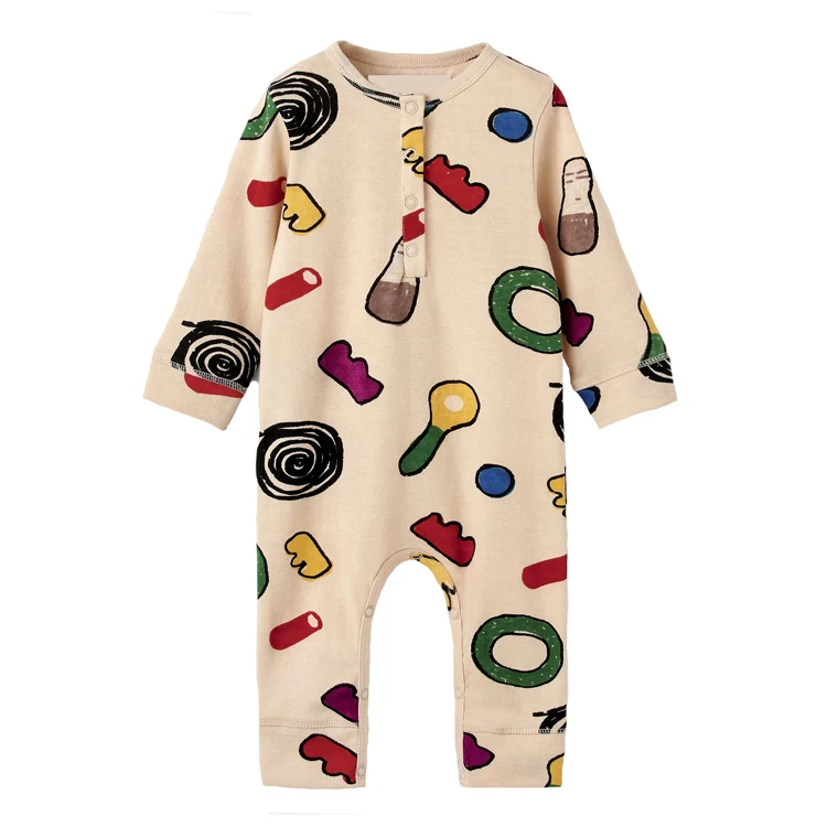 Customized comfortable thick daily wear baby winter romper high quality cute pattern baby rompers custom print with buttons