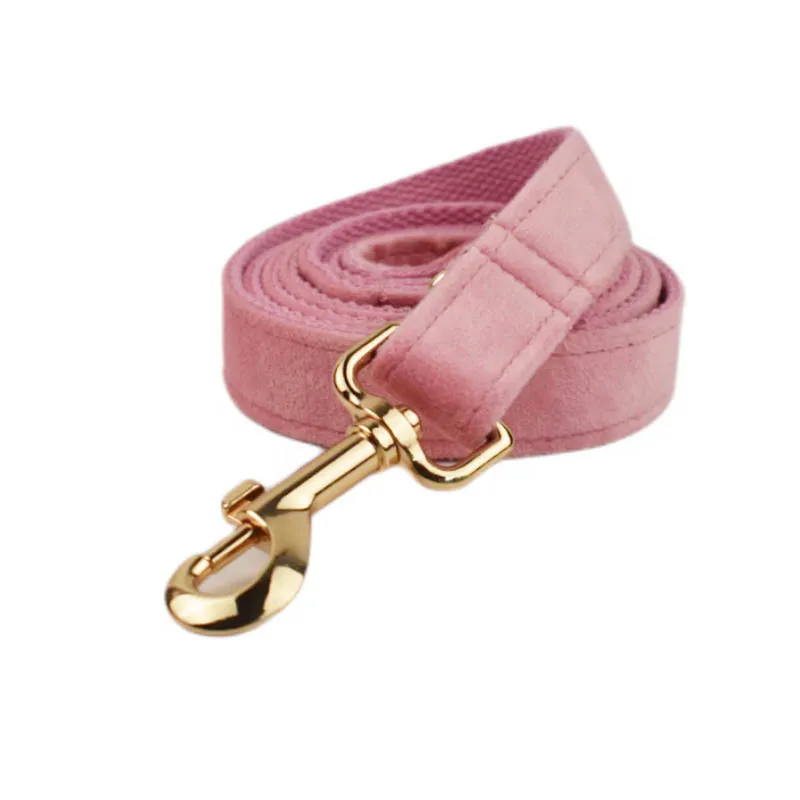 Pink Velvet Dog Harness Personalized High Quality Durable Dog Collar with Gold Metal Buckles
