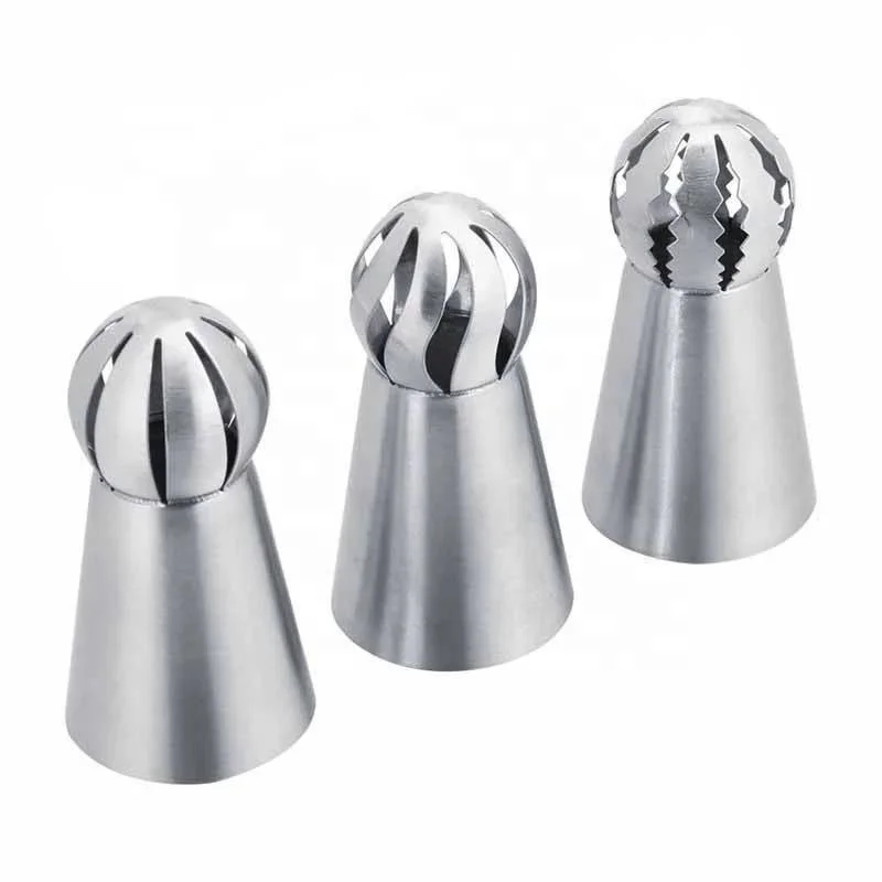 New 3Pcs Cupcake Stainless Steel Sphere Ball Shape Icing Piping Nozzles Pastry Cream Tips Flower Pastry Tube Decoration Tools