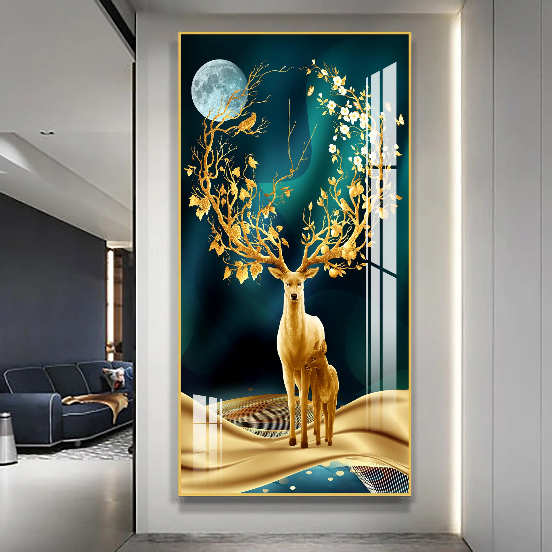 Entrance Entrance Decoration Luxurious Modern Deer Animal Good Luck Large  Gold Aluminum Frame Painting - Buy Custom Decorative Wall Painting Modern  Luxury Simple Home Decoration Crystal Porcelain Painting,Light Luxury  Corridor Vertical Version
