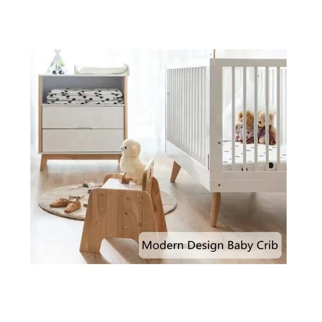 22NVCB053 White New Born Baby Sleeping Cribs Bed Customize Chambre Bebe Complete Baby Room Wooden Crib