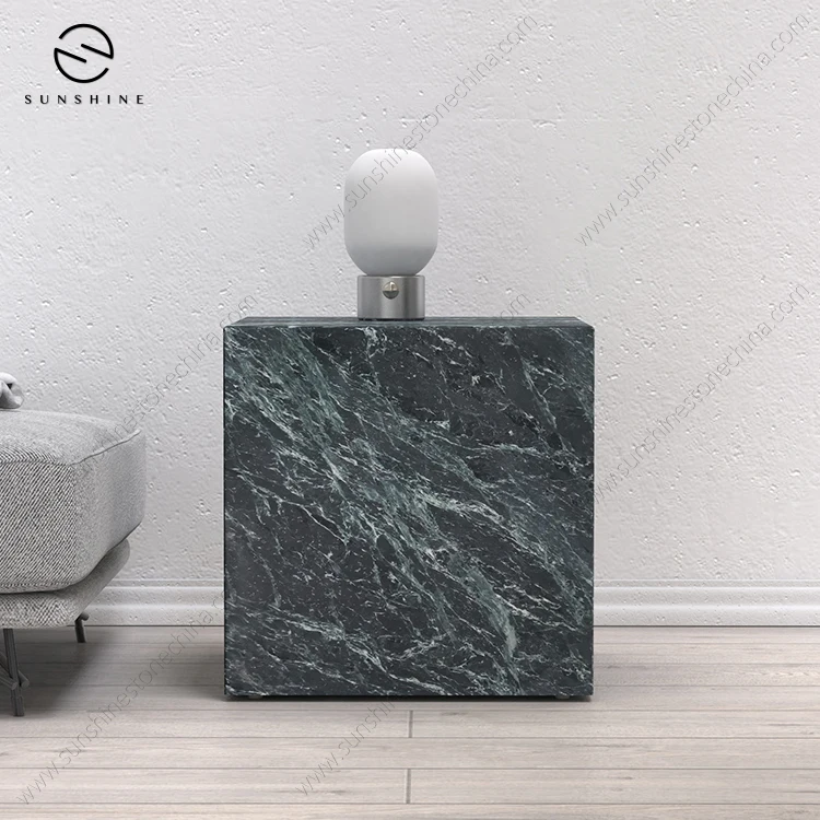 Luxury Nordic Style Dark Green Living Room Furniture Marble Cubic Plinth Low Sofa Coffee Table
