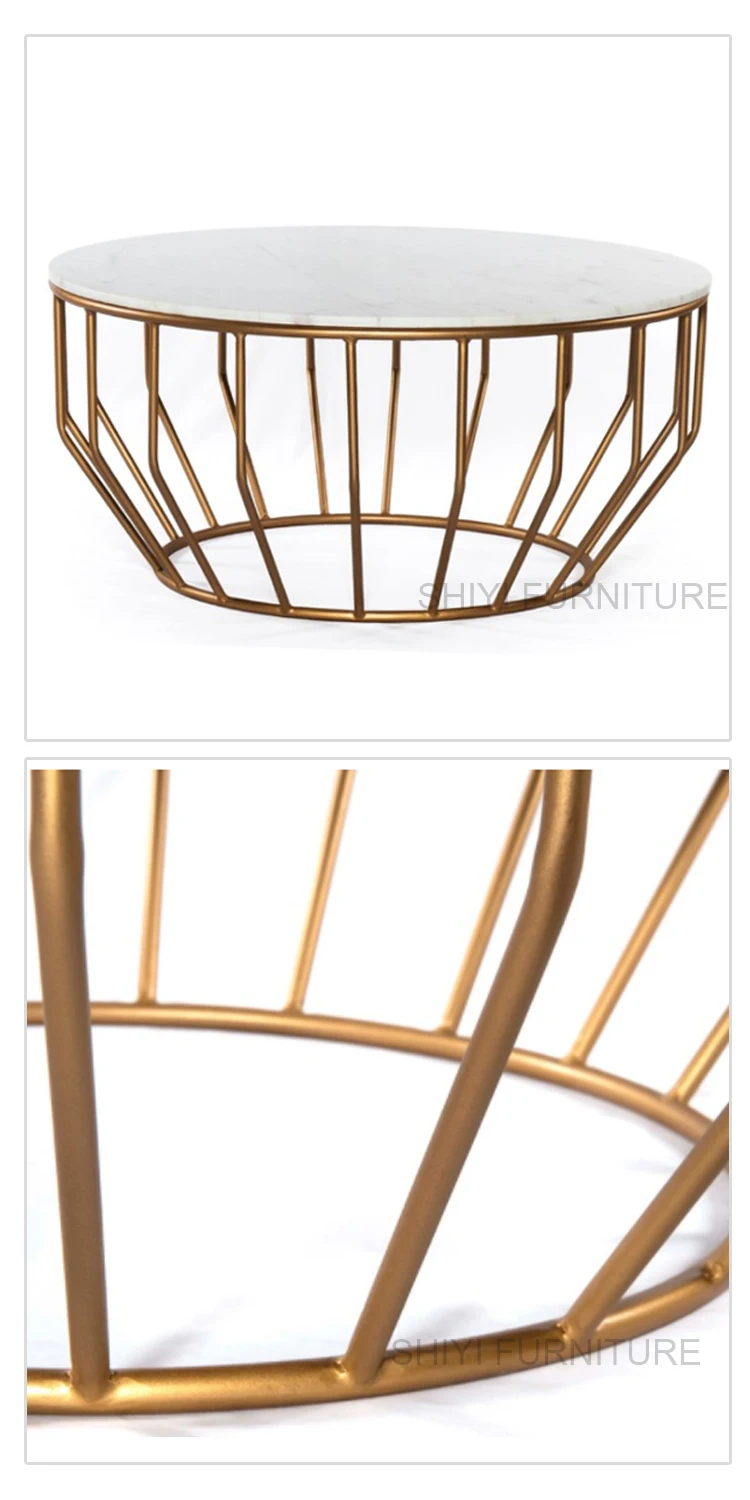 Round modern golden metal coffee table