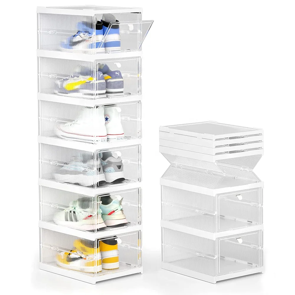 6-Tiers Transparent shoe box drawer type extendable standing rack storage 18pcs household plastic simple telescopic shoe rack