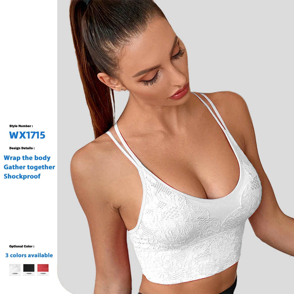 Hot Images Lace Embroidery Breathable Women Sexy Bra Underwear Thin Strap Cross Back White Sports Bra For Girls