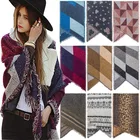Scarf Square Woven Bevel Scarf Thickened Warm Square Plaid Scarf Shawl With Raw Edges