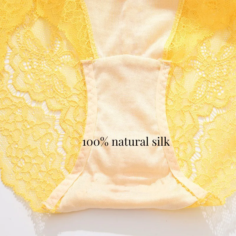 Natural Silk Fabric Women Panties Sexy Lace Underwear For Lady Lace