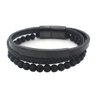Jewelry Multi Leather Bracelet With Naturla Stone Men Bracelet Jewelry Stainless Steel Magnetic Clasp