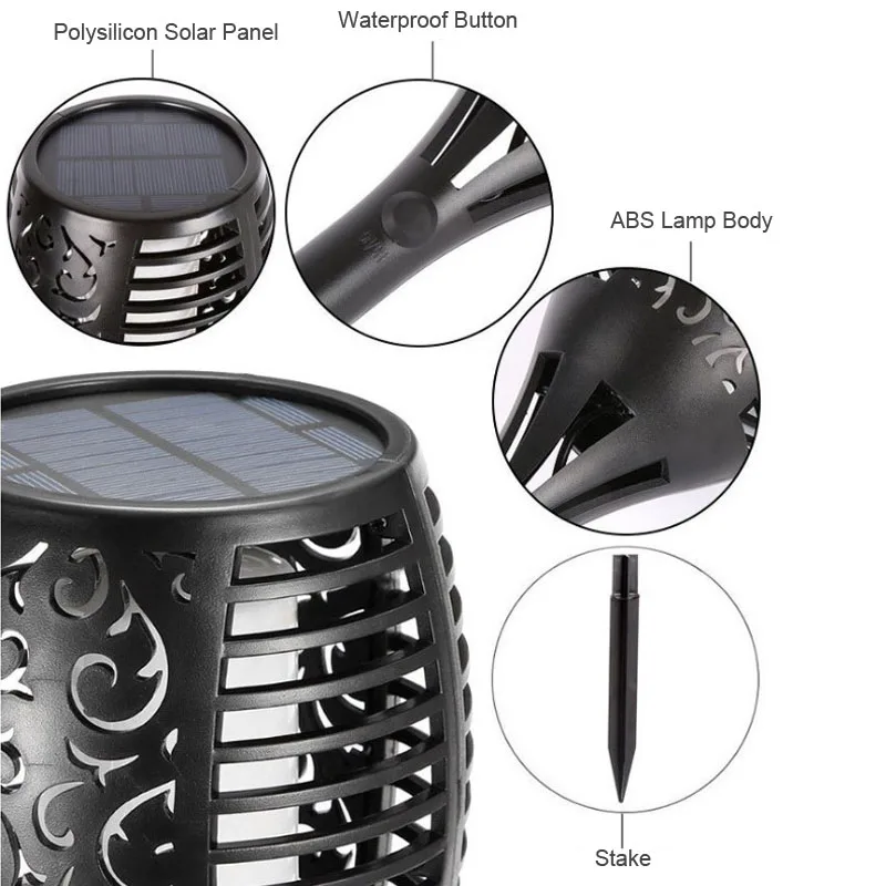 Outdoor Waterproof 96 LED Dancing Landscape Decoration Solar Flickering Flame Garden Light Solar Flame Torch