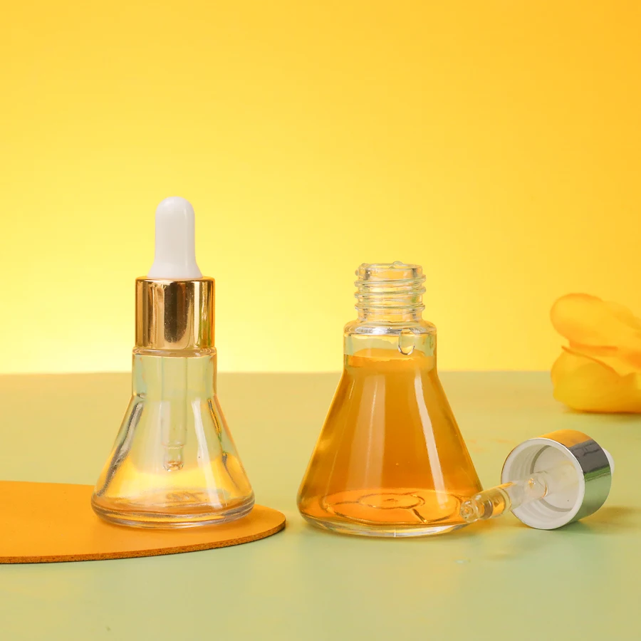 New Design Irregular Shape Skin Care Hair Hand Face Oil Pack Bottle 20/35ml Clear Essential Oil Glass Serum Bottles with Dropper