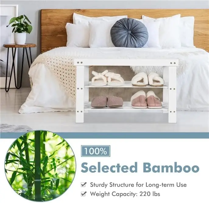 product 3 tier shoe organizer storage shelf bamboo shoe rack bench for entryway-3