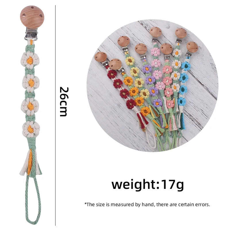 Beech Wooden Infant Chew Teething Baby Nipple Dummy Clip Holder Cotton Fabric Baby Pacifier Clip Chain