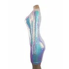 Long 2021 New Design O Neck Long Sleeve Sequined Zip Mini Club Dress For Women