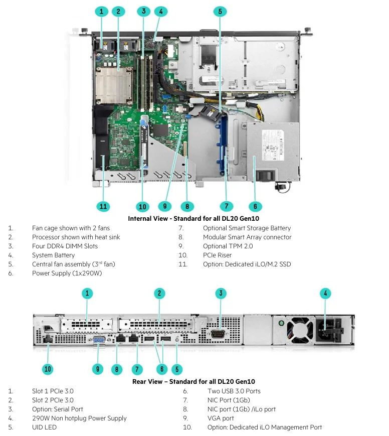 HPE ProLiant DL20 Gen10 Server 1U Rack Server Intel Pentium G5420 /Intel Xeon E-2224 4 DDR4 Memory Slots 2x3.5 Inch Chassis