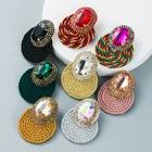Earrings Bohemian Style Vintage Holiday Oval Alloy Glass Diamond Earrings Handmade Line Woven Earrings