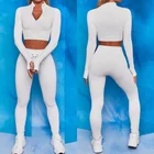 Apparel Tking Women Fitness Yoga Apparel Long Sleeves Custom Half Zip Soft Black Crop Top Yoga Set