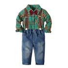 Boy's Clothing Mint Green Check Long Sleeve Shirt Overalls Outfits Suits Boy's Clothing Set