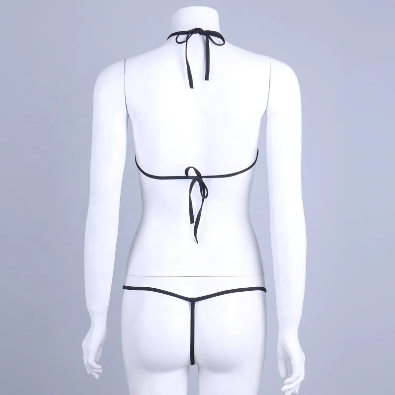 Custom Halter Bra Top And G-string Bottoms Womens Leather Bikini Swimsuit Lingerie Set