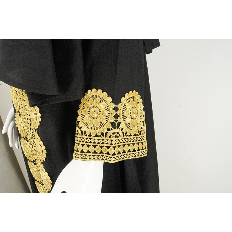Hot-Selling Women's Black Embroidered Lace Abaya Dress Elegant Retro Vintage Design for Summer Vacation Breathable Feature manufacture