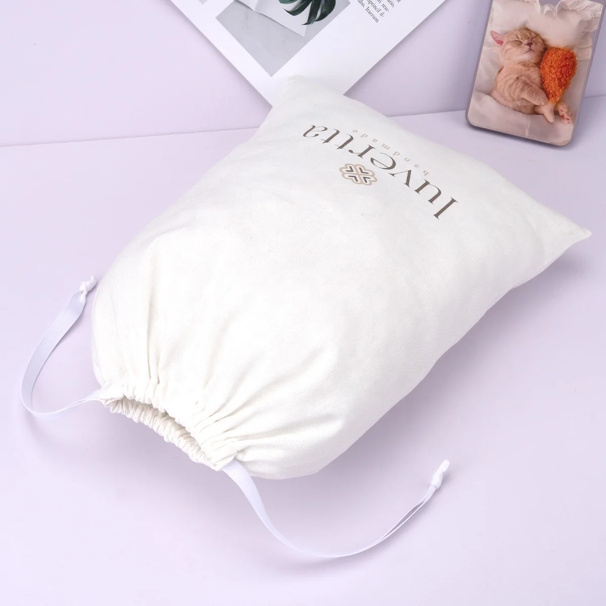 High Quality Eco-Friendly Cotton Fabric Drawstrng Bag Dust Organic Muslin Shoe Packing Bag With Logo