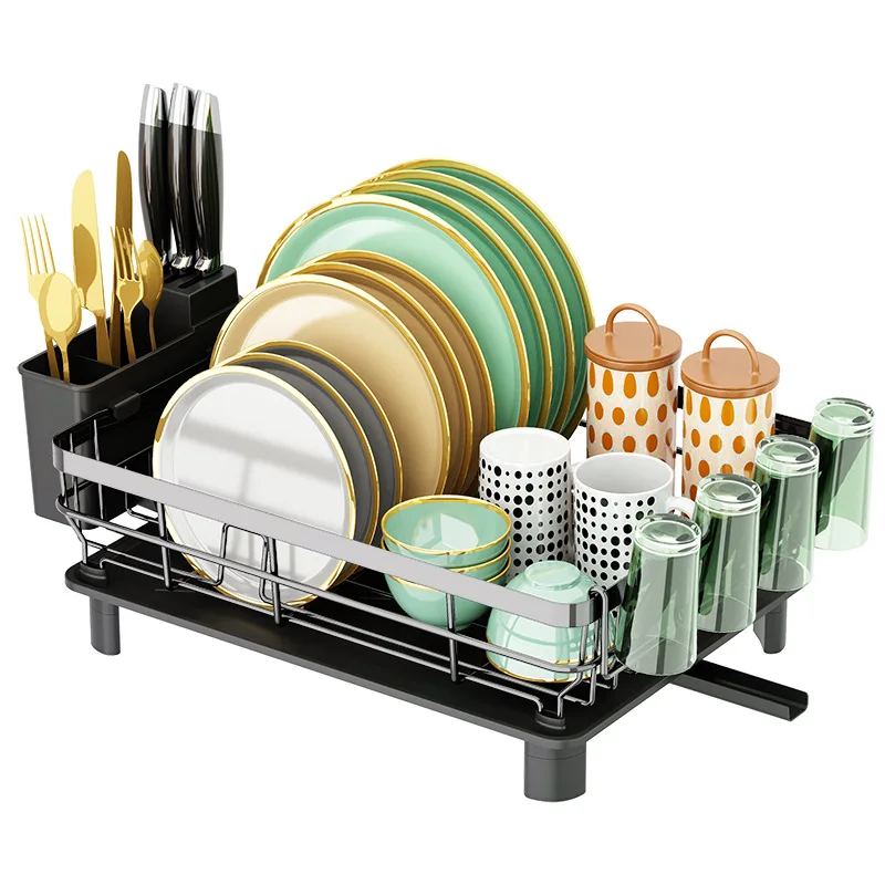 Dish Drying Rack, Compact Kitchen Dish Rack Drainboard Set Proof Dish Drainer with Utensil Holder, Cutting Board Holder