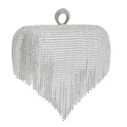 Clutch Small Clutch Purses With Sparkle Fancy Diamond Women Silver Beaded Fringe Bag 7.5