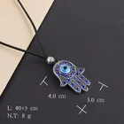 Necklace Silver Black Rope With Alloy Hamsa Pendant Necklace Silver Extender Chain Blue Stones And Evil Eye On Fatima