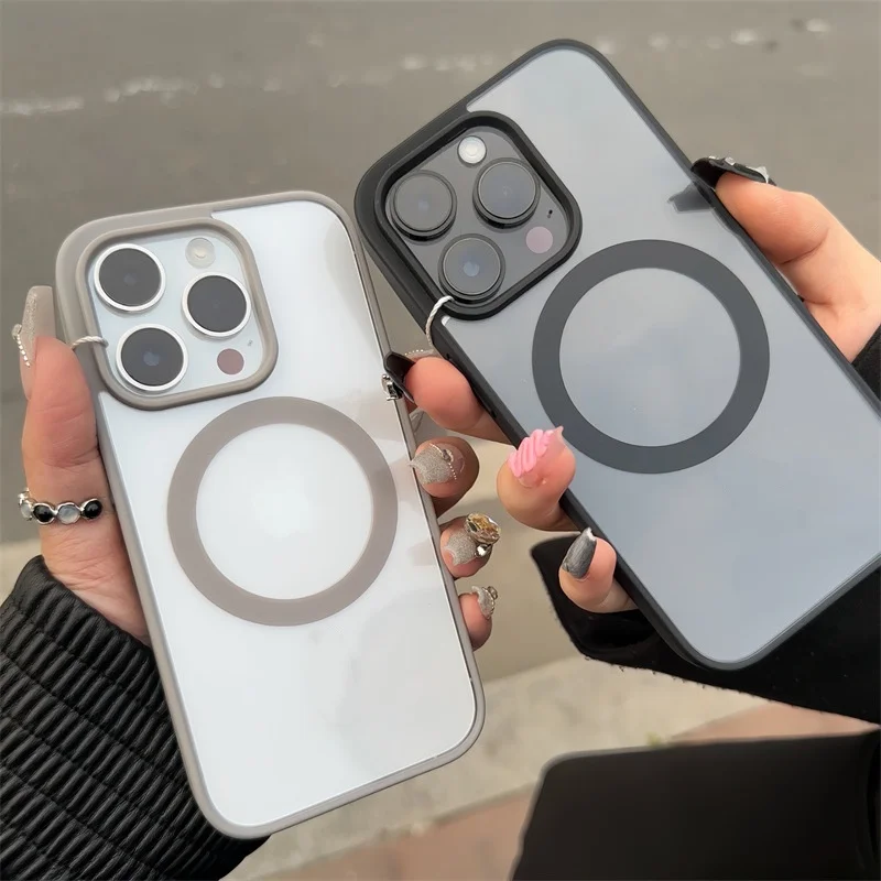 product laudtec 2025 luxury for iphone 17 pro max hard pc tpu hybrid magnetic wireless charging shockproof pure color mobile case-2