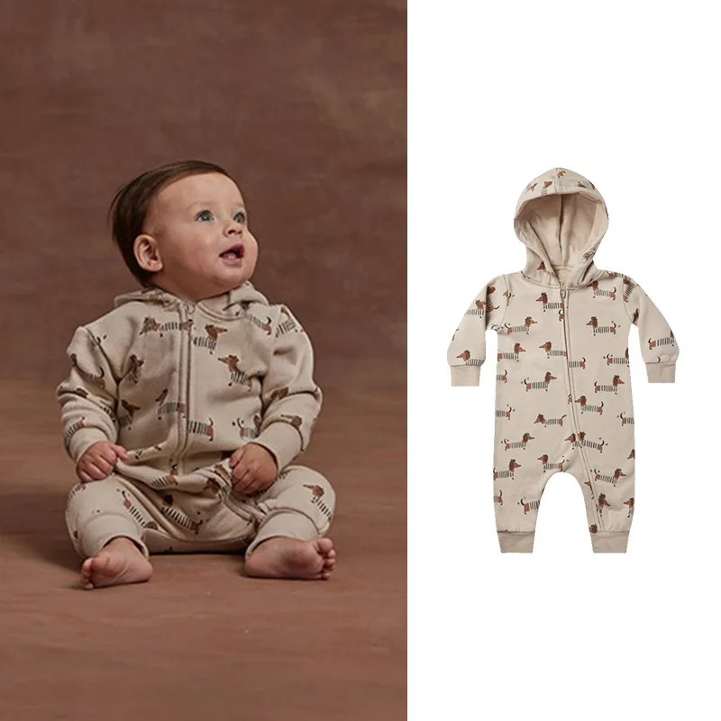New trendy newborn infant baby clothing winter thicken warm hooded girls jumpsuits baby rompers suits with zipper