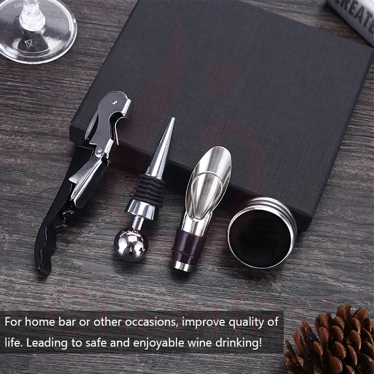 High Quality Wine Accessory Set And wine Stopper With Pourer Kit And Wine Tools Gift Set Accessories 4pcs Tools Kit