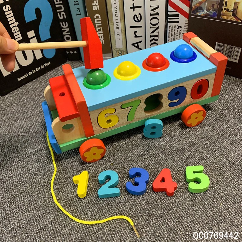 Wooden numbers matching board toys car montessori early education