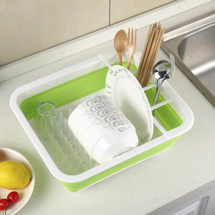 Multifunctional kitchen vegetable folding filter water drain basket tableware storage rack rectangle collapsible colander