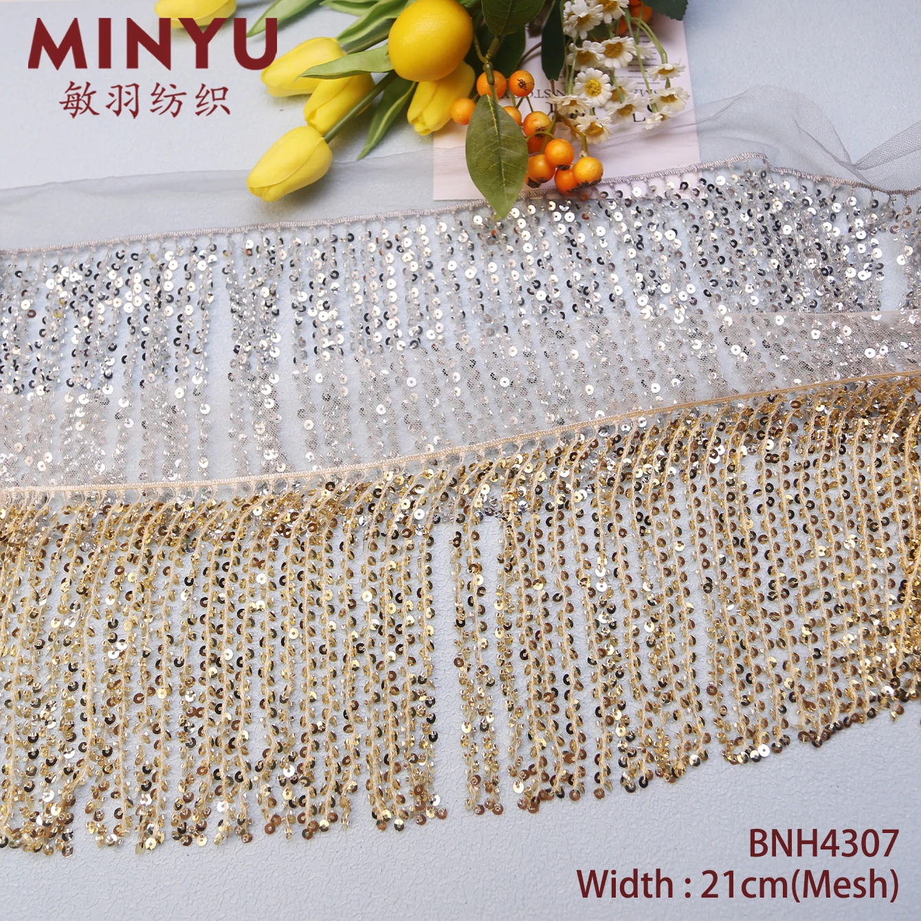 New style sequins fringe tirm macrame width 16cm sequin tassel lace for costume Latin dance Belly dance costume Minyu product