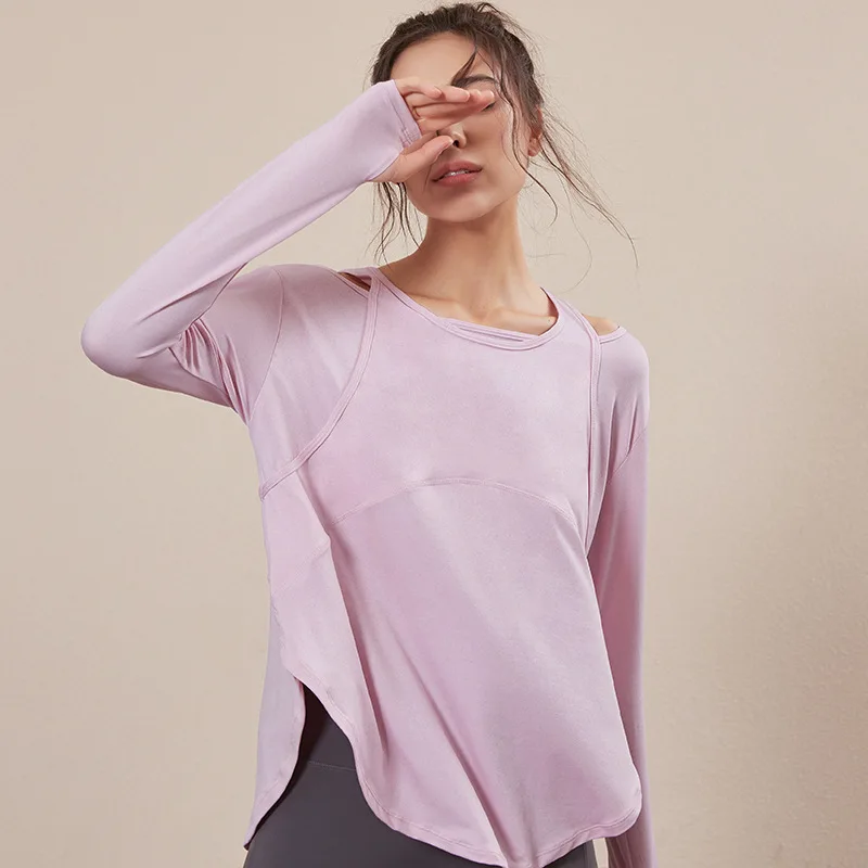 Summer New Lightweight Slimming Solid Color Long Sleeve Yoga Apparel Fitness Women Casual T Shirt