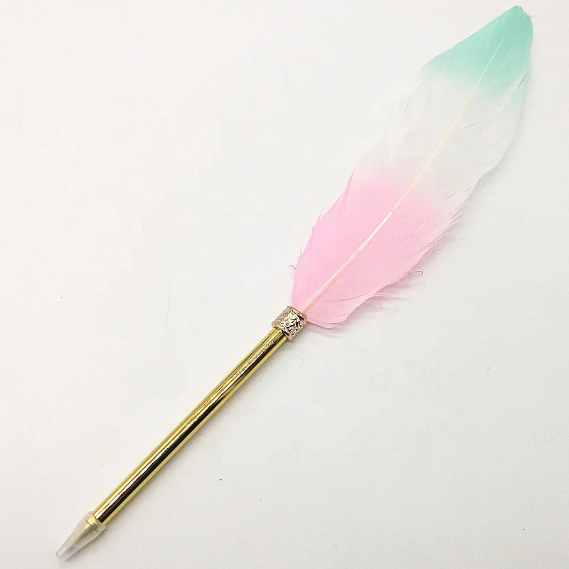 0.5mm Black Ink Colorful Feather Ballpoint Pens Retro Gold Pen Rod Office Stationery for Signature