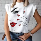 Hot Style Summer Simple Cute Print Casual Stand Neck Tops Lady Fashion Top Women's Shirt