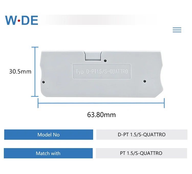 Dpt1.5qu End Cover For Pt 1.5qu Din Rail Terminal Blocks End Cover