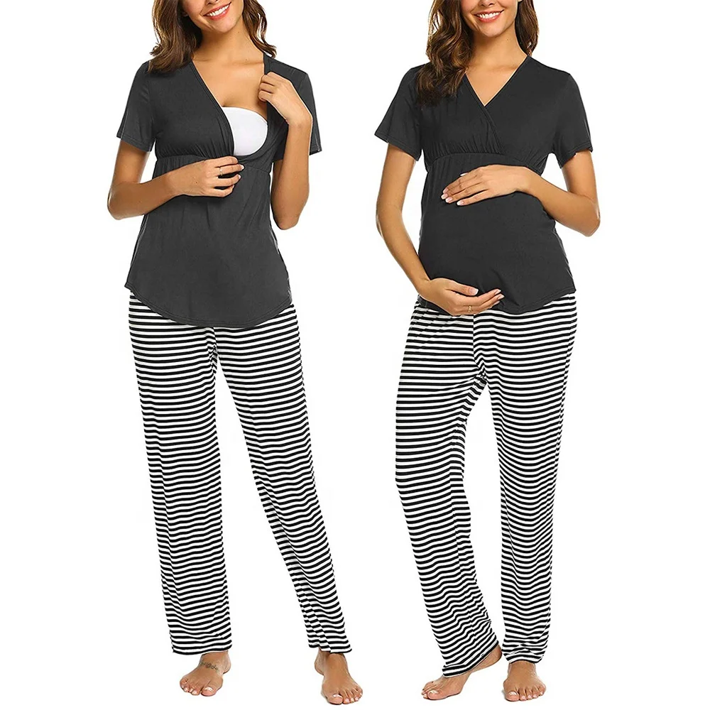 Womens Maternity Nursing Pajamas Sleepwear Set Soft Pregnancy Sleepwear 